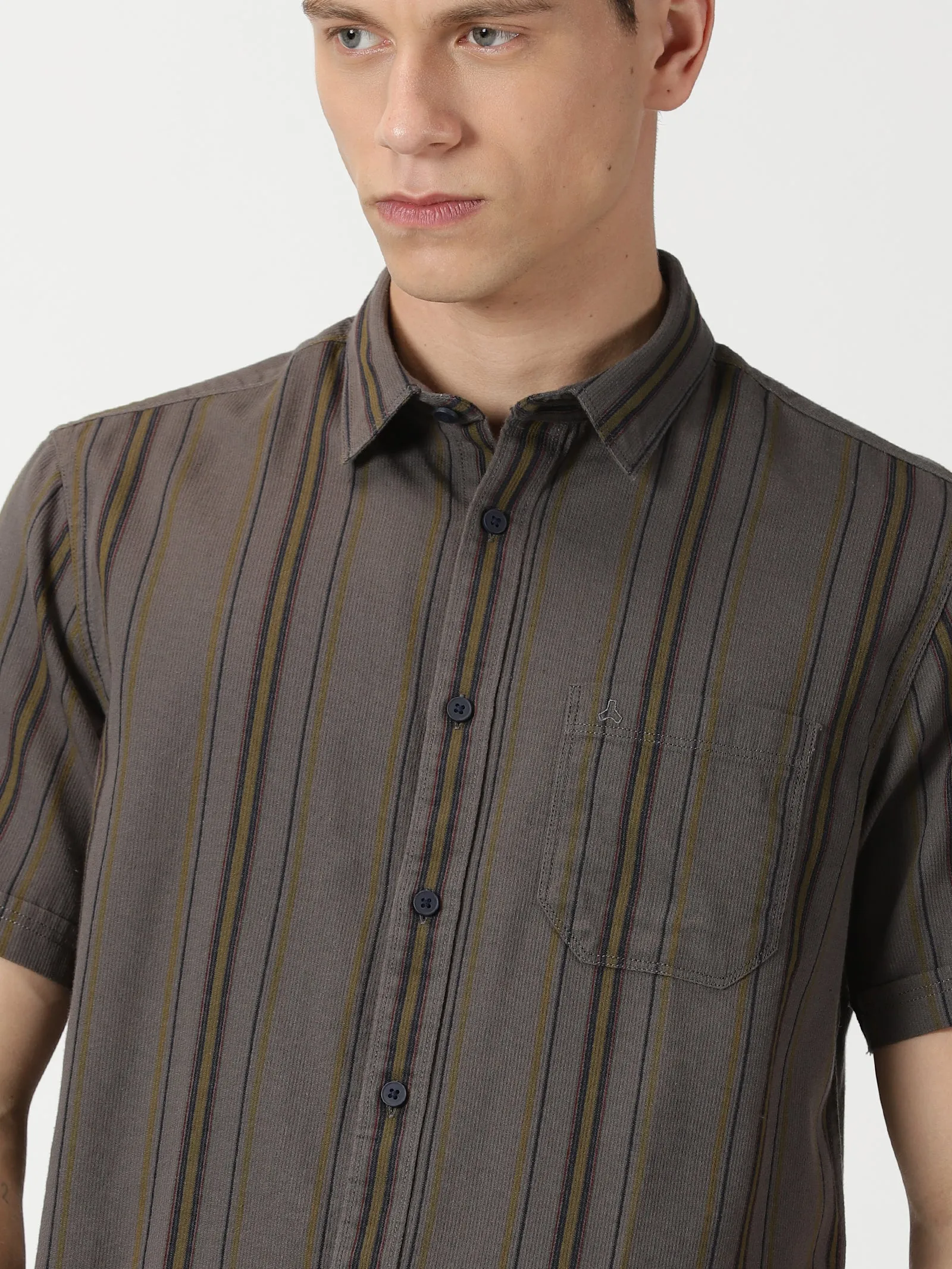 MEN'S DK BROWN STRIPE SLIM FIT SHIRT