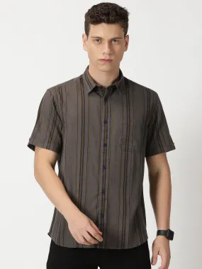 MEN'S DK BROWN STRIPE SLIM FIT SHIRT