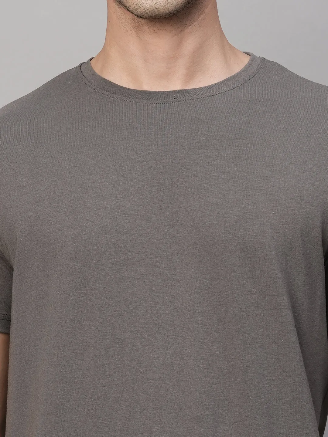 Men's Grey Cotton Bamboo Elastane Regular Fit Tshirt