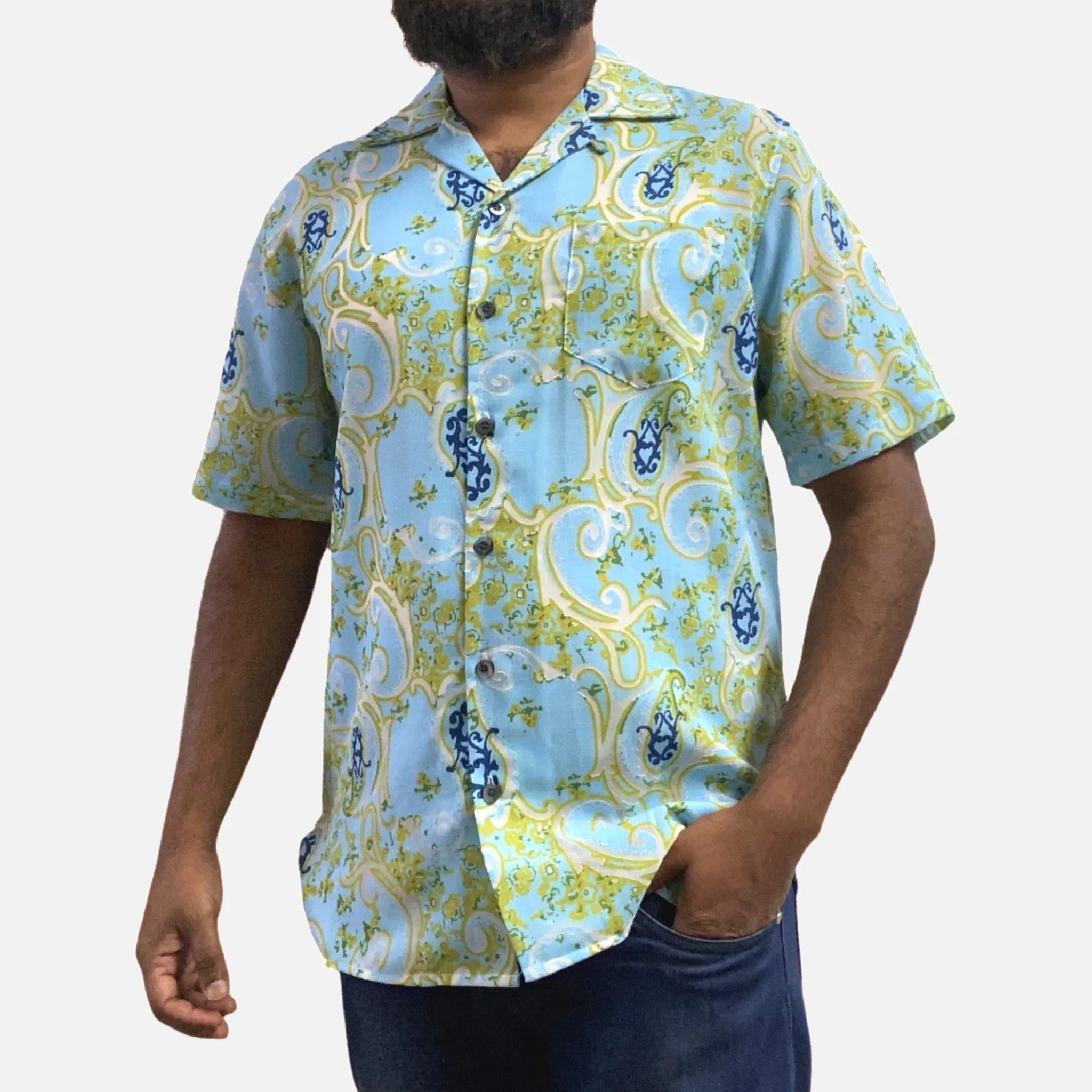 Mens Turquoise Short Sleeve Open Neck Shirt | Classic Fit