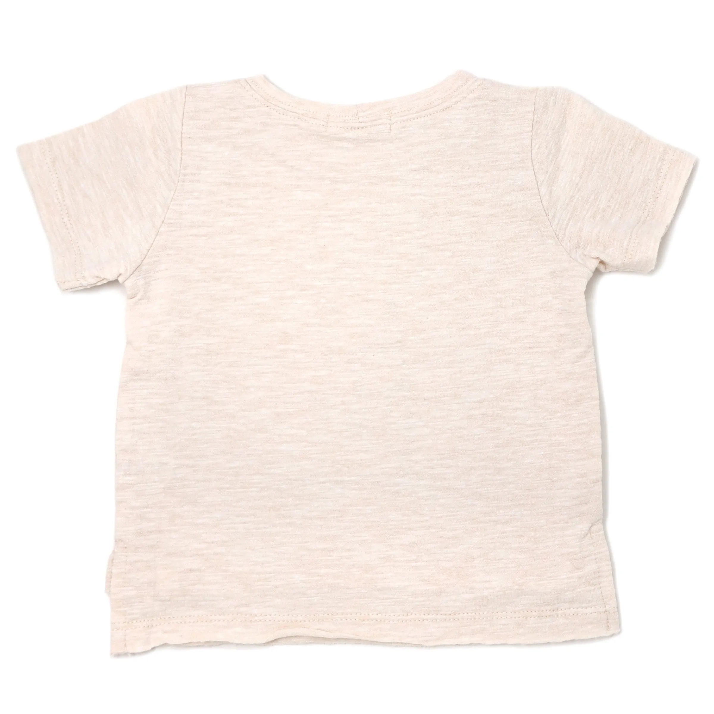 oh baby! Raw Edge Short Sleeve Cotton Slub Tee - happy Applique  - Sand Heather