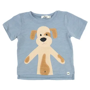 oh baby! Raw Edge Tee - Large Puppy Mist Natural Applique - Fog