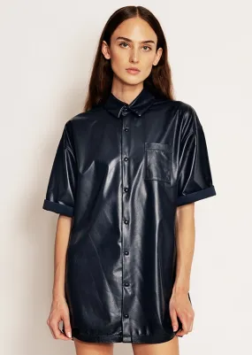 Olympio Button-Up Top in Plongé Leather