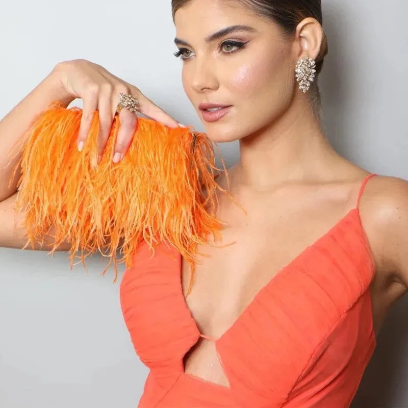 Orange Tulle V Neck Spaghetti Straps Evening Formal Gown