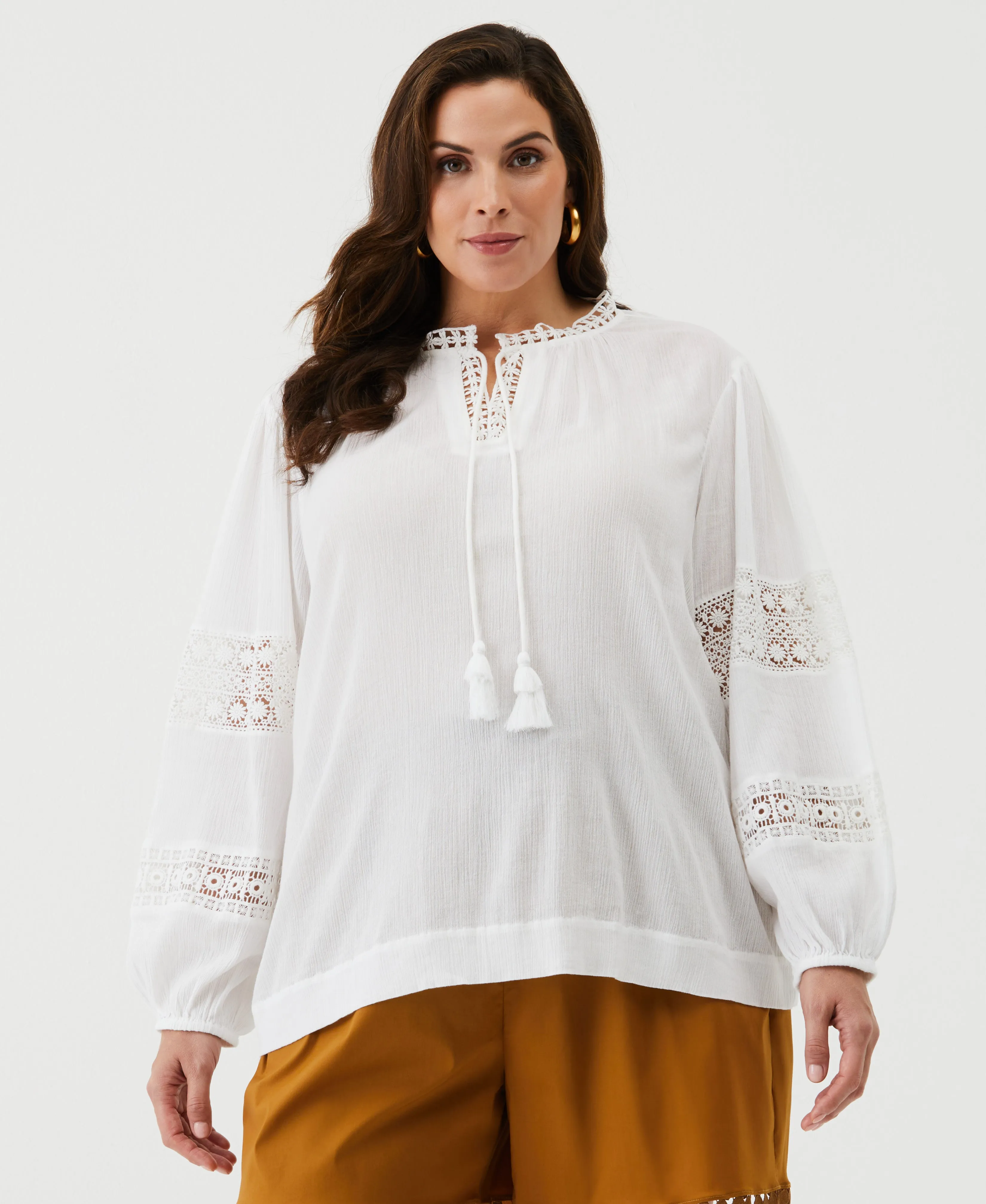 Plus Size Embroidered Puff Sleeve Blouse