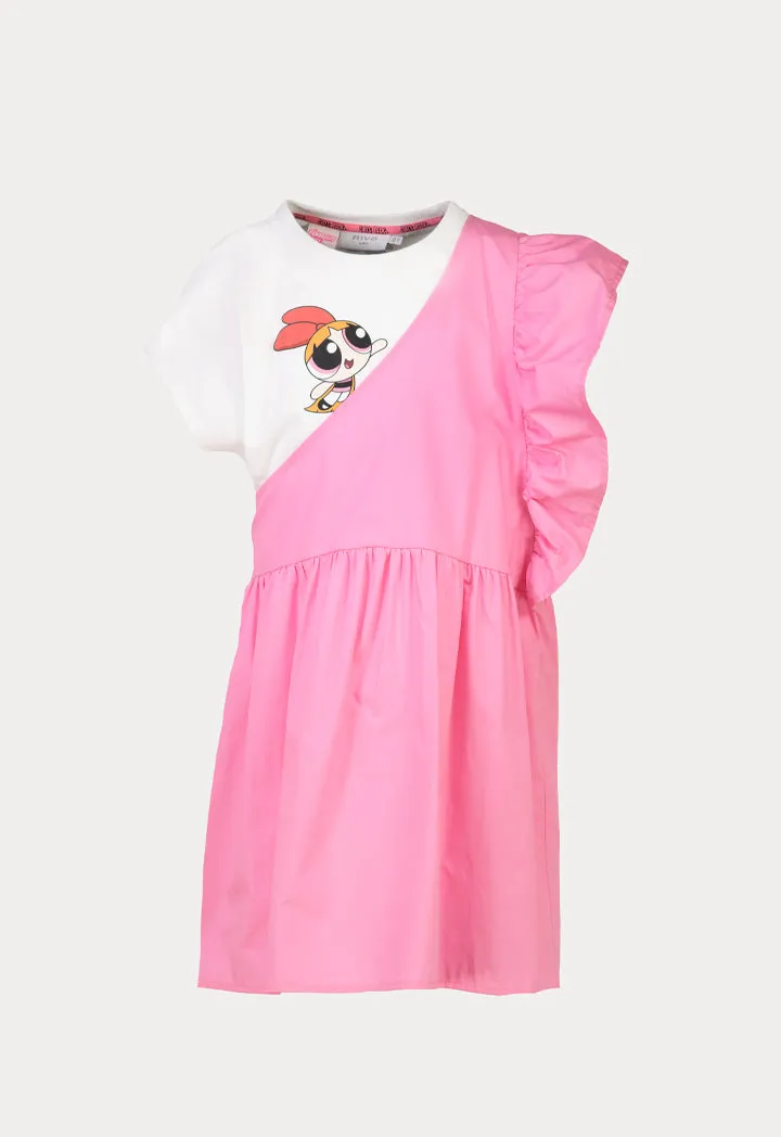 Powerpuff Girls Flared Ruched Contrast Dress