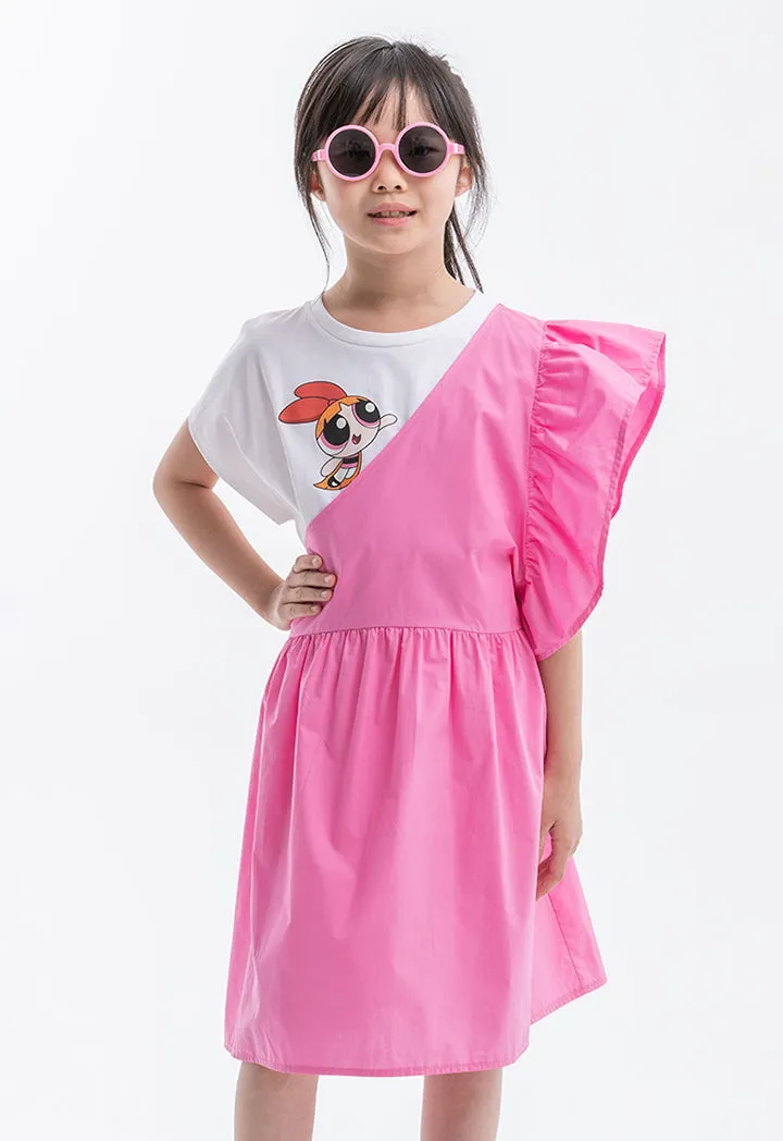 Powerpuff Girls Flared Ruched Contrast Dress