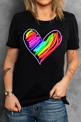 Pride Shirt Women Rainbow LGBT Crew Neck Printing Heart Shaped Tee