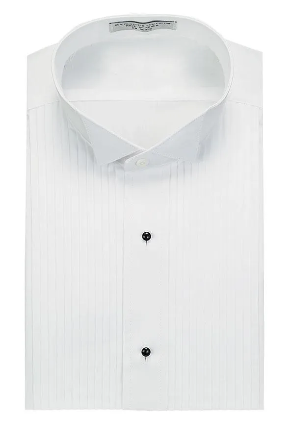 "Enrico" White Pleated Wingtip Tuxedo Shirt