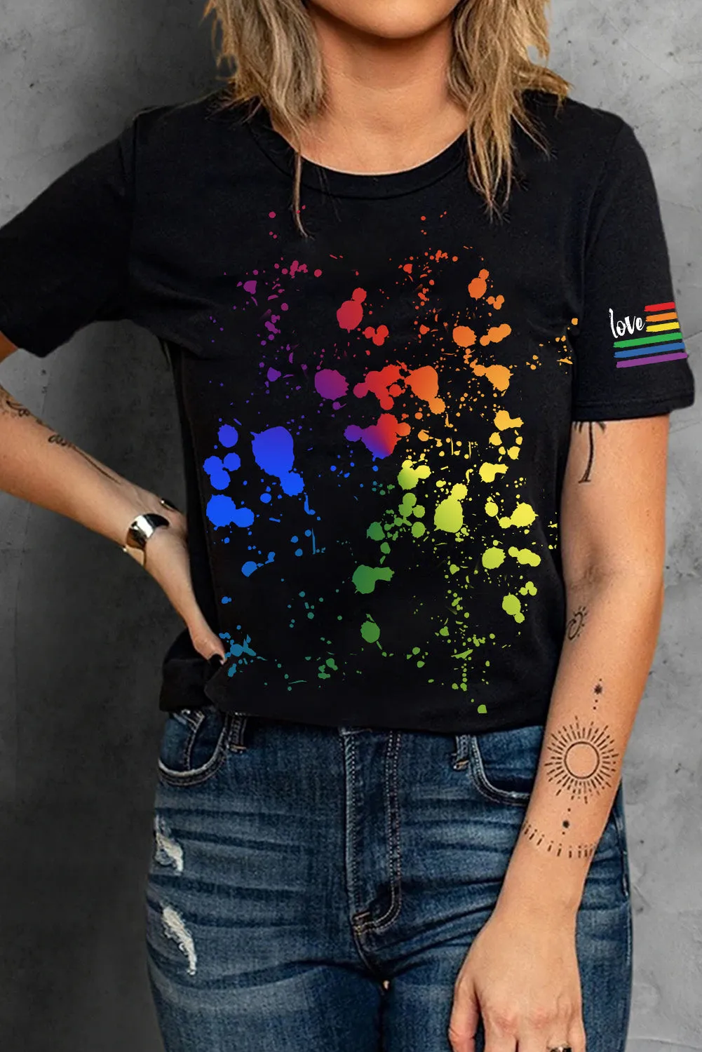 Rainbow Dot Printing Love T Shirt Women Short Sleeve T Shirt Top