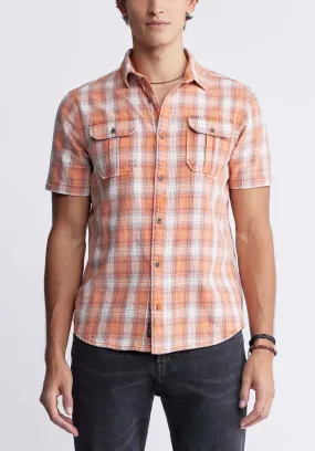 Sazid Men's Short Sleeve Plaid Shirt in Tangerine - BM24281