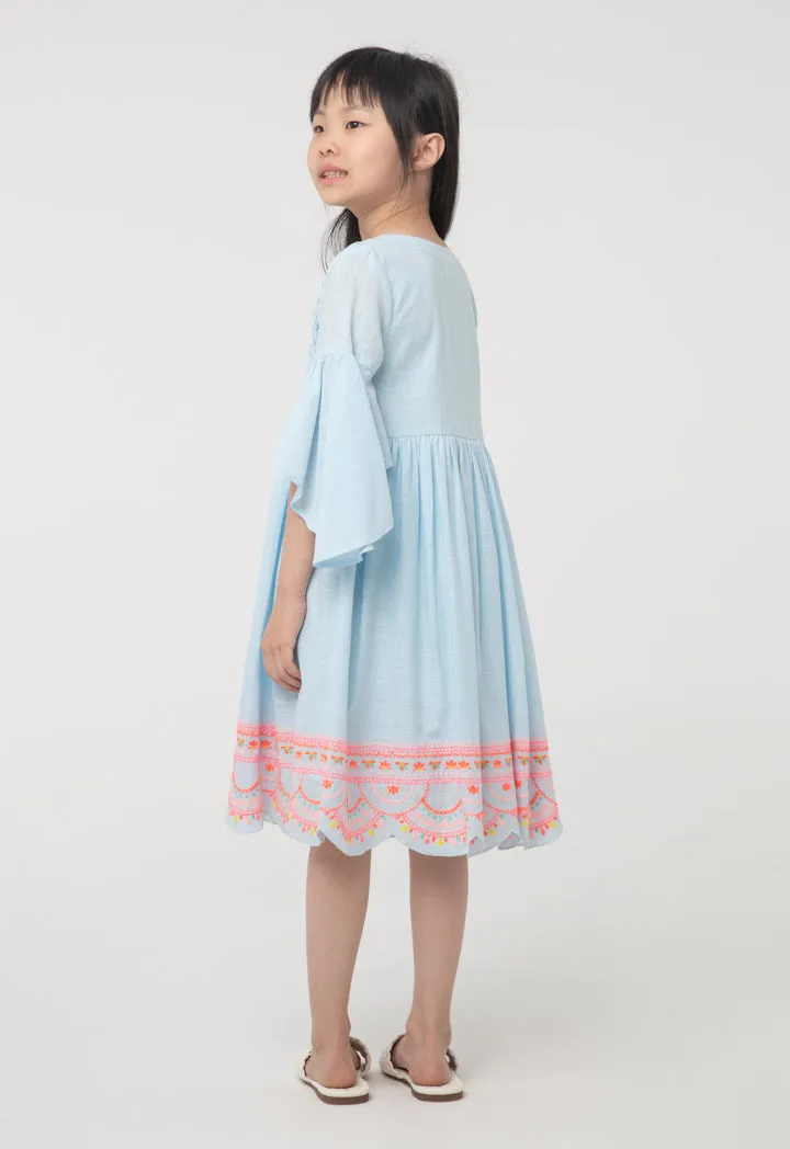 Scallop Embroidered Ruched Flounce Dress