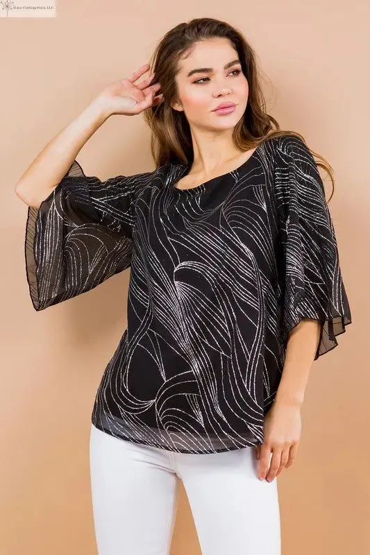 Short Sleeve Blouse Glittered Print