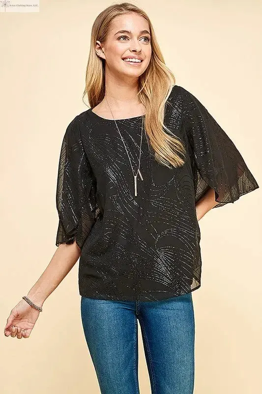 Short Sleeve Blouse Glittered Print