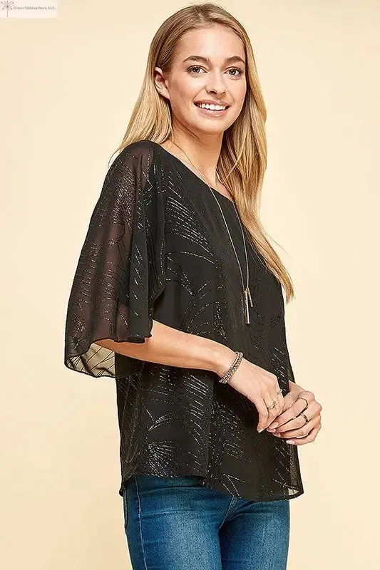 Short Sleeve Blouse Glittered Print