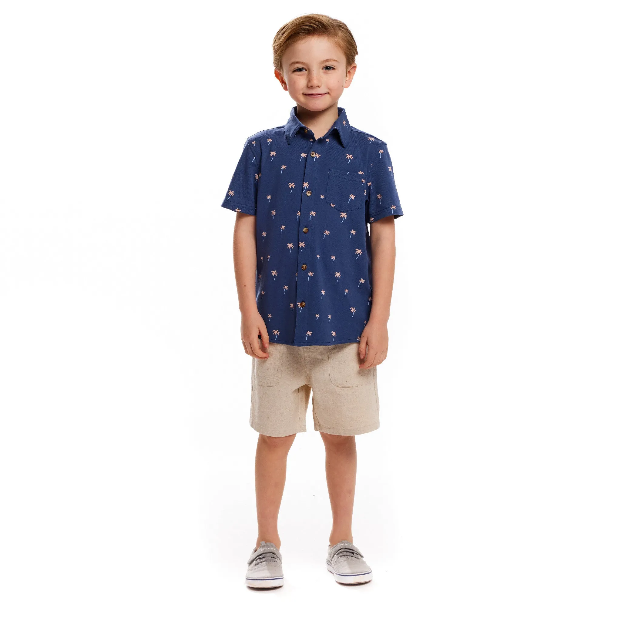 Short Sleeve Buttondown Shirt | Navy Palm