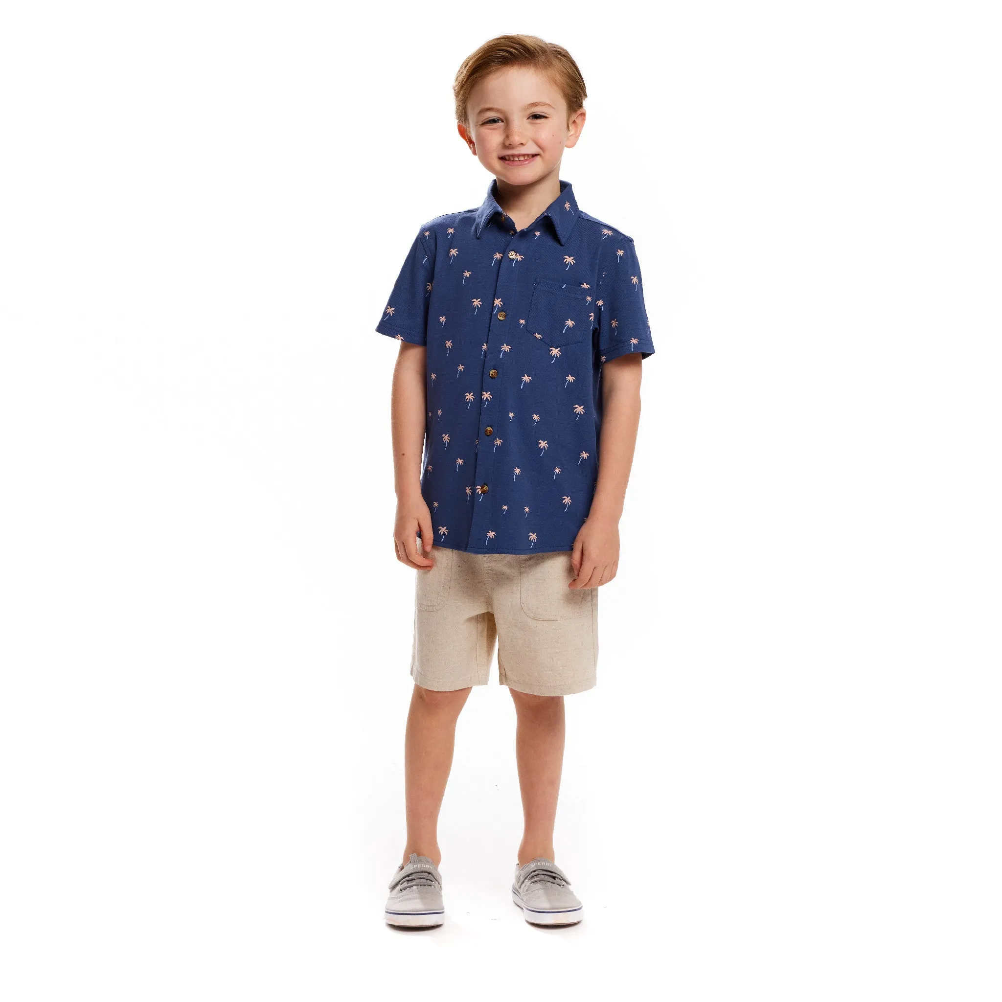 Short Sleeve Buttondown Shirt | Navy Palm