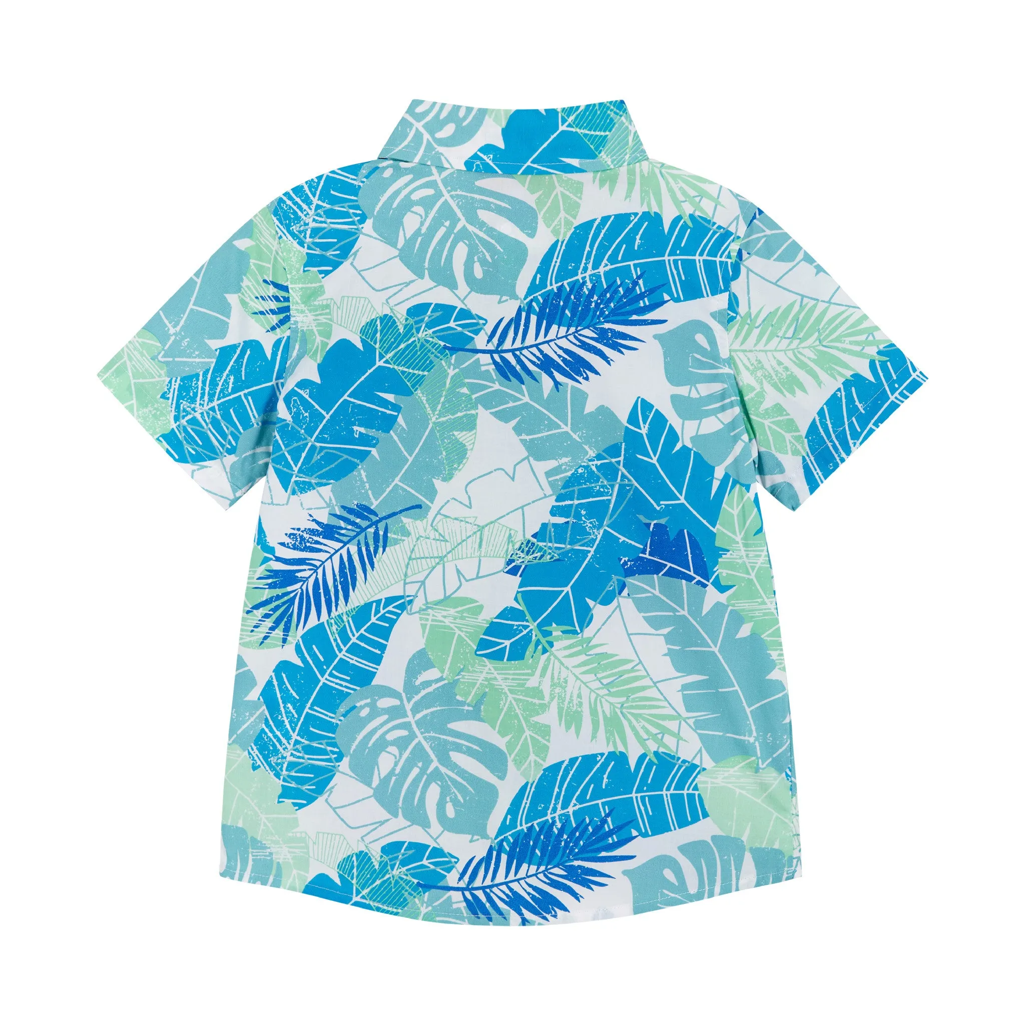 Short Sleeve Palm Leaves Print Button-Up | Blue Green