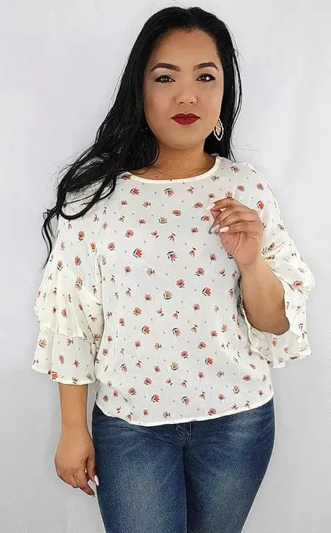 Short Sleeves Blouse Floral Beige