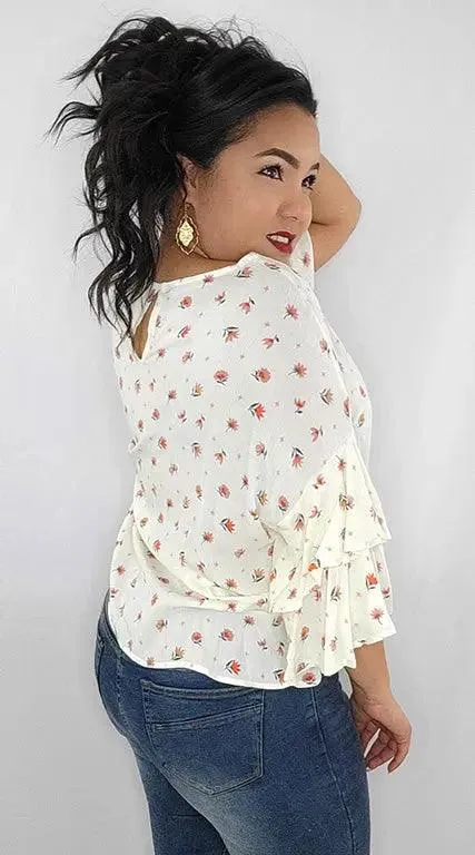 Short Sleeves Blouse Floral Beige