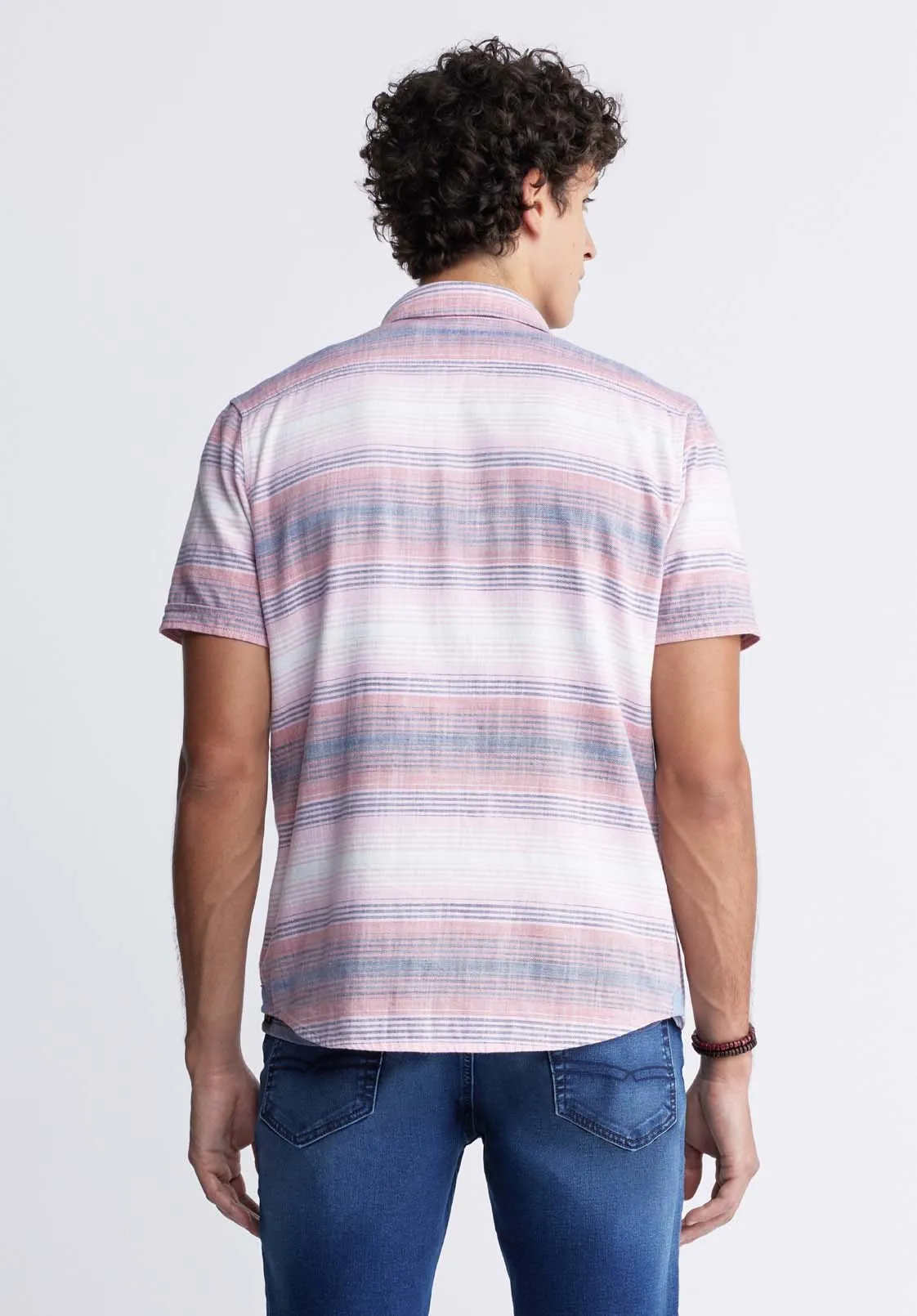 Siboa Men's Short-Sleeve Striped Shirt in White & Pink - BM24303