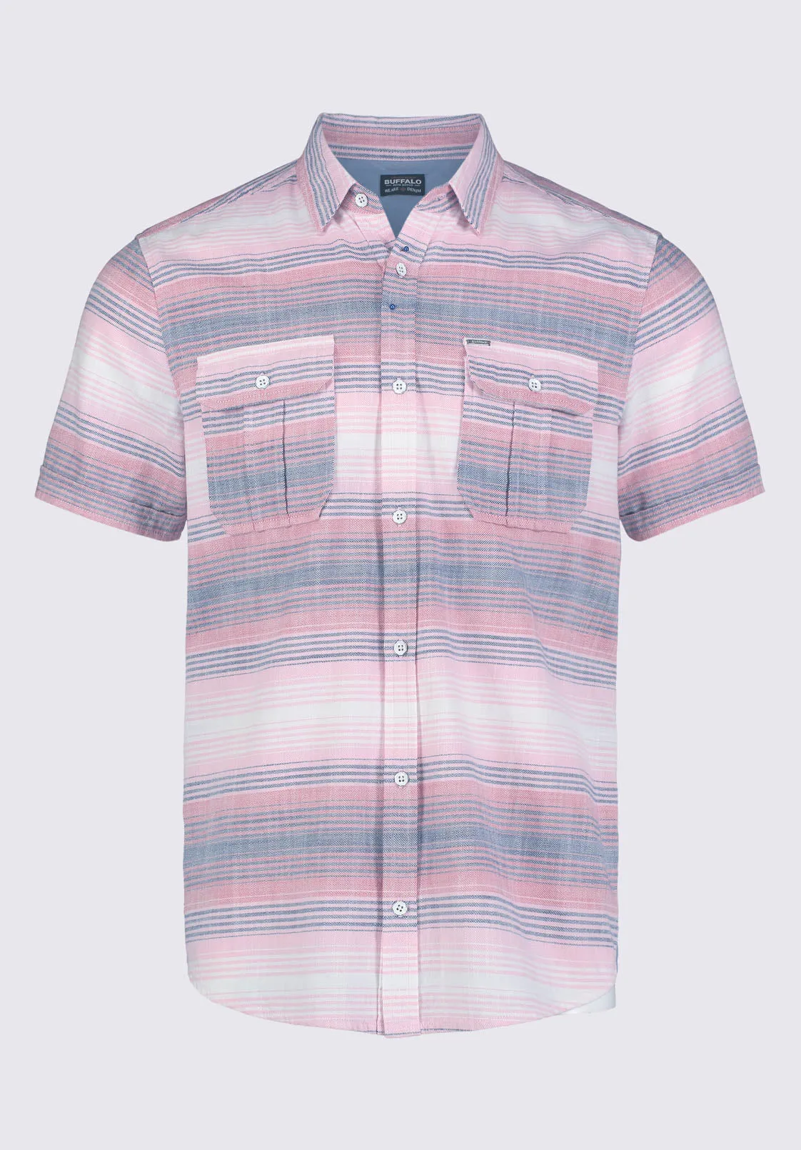 Siboa Men's Short-Sleeve Striped Shirt in White & Pink - BM24303