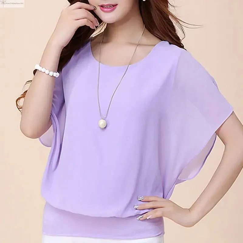 Solid Ruffle Chiffon Blouse