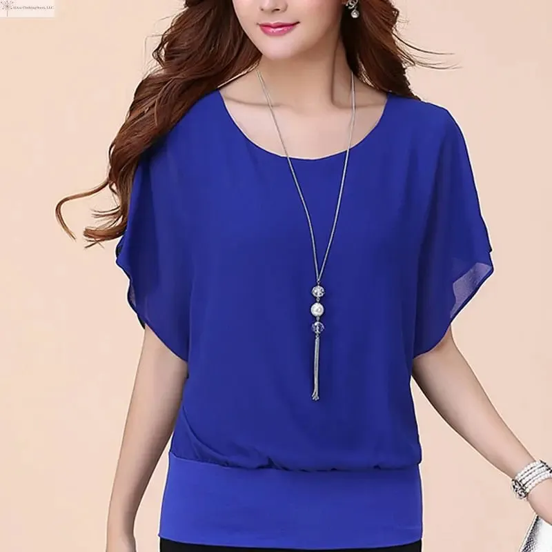 Solid Ruffle Chiffon Blouse