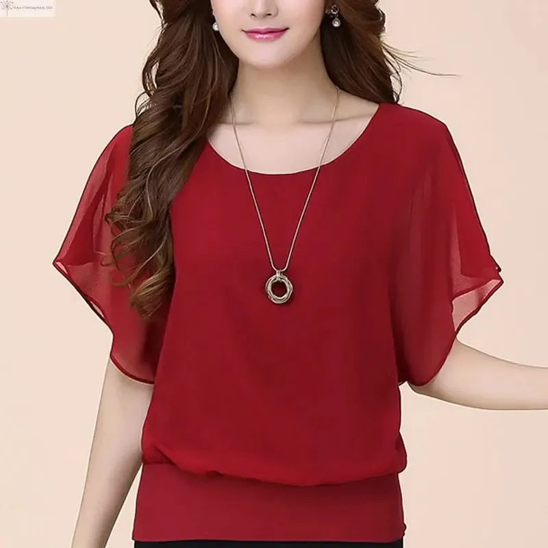 Solid Ruffle Chiffon Blouse