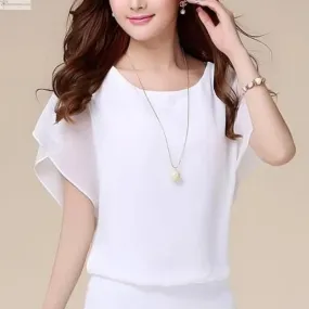 Solid Ruffle Chiffon Blouse