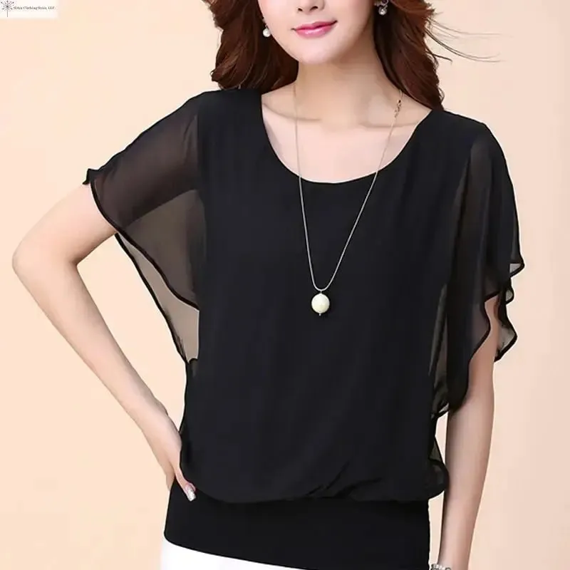 Solid Ruffle Chiffon Blouse