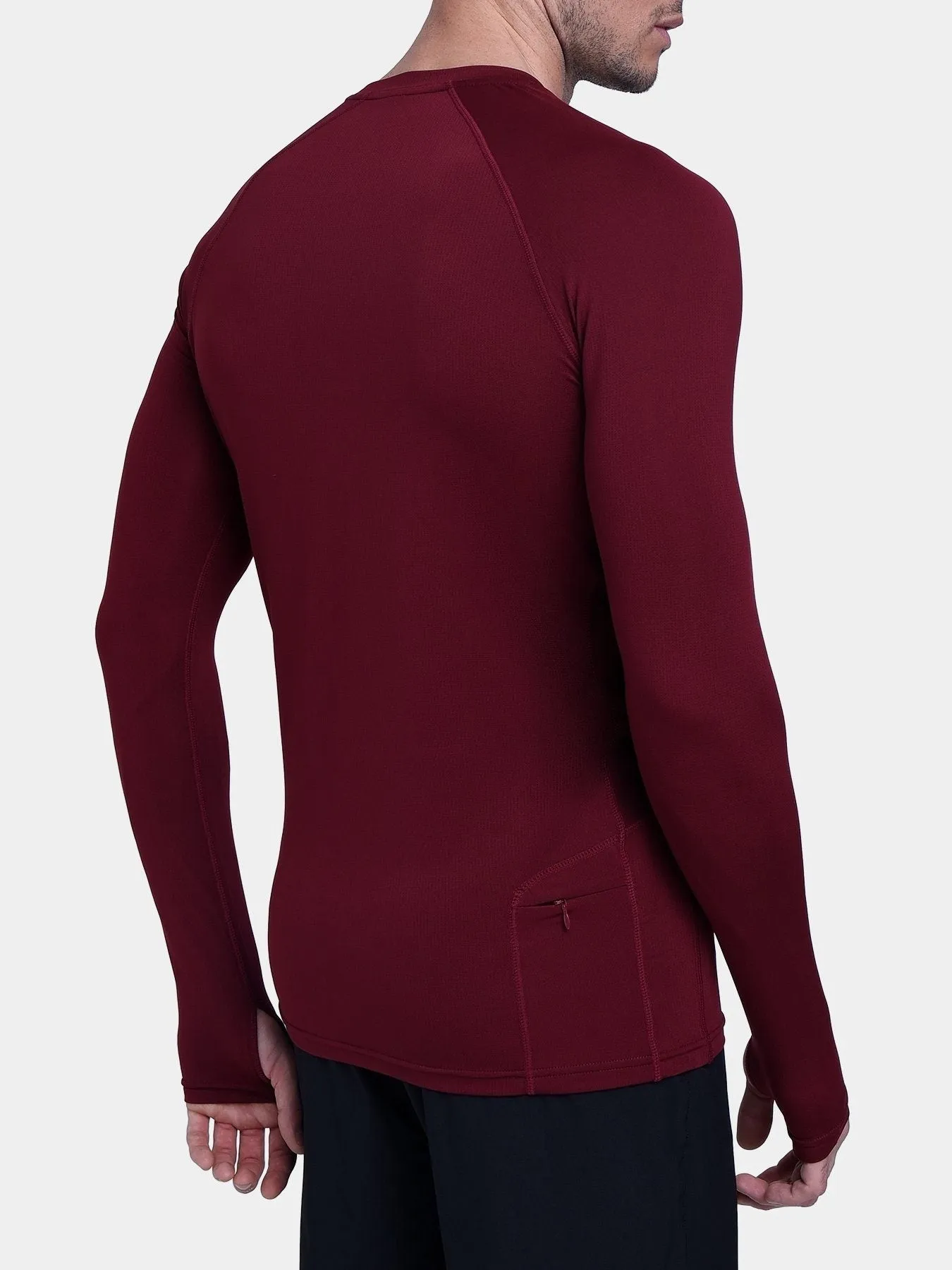 Stamina Long Sleeve Crew Neck Running Top For Men With Thumbholes & Back Zip Pocket