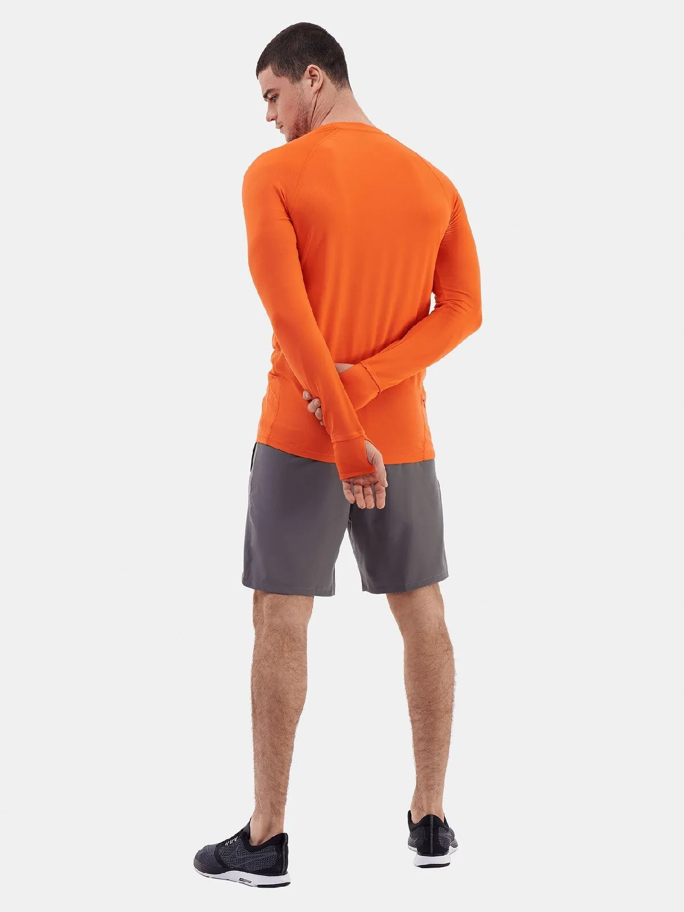 Stamina Long Sleeve Crew Neck Running Top For Men With Thumbholes & Back Zip Pocket