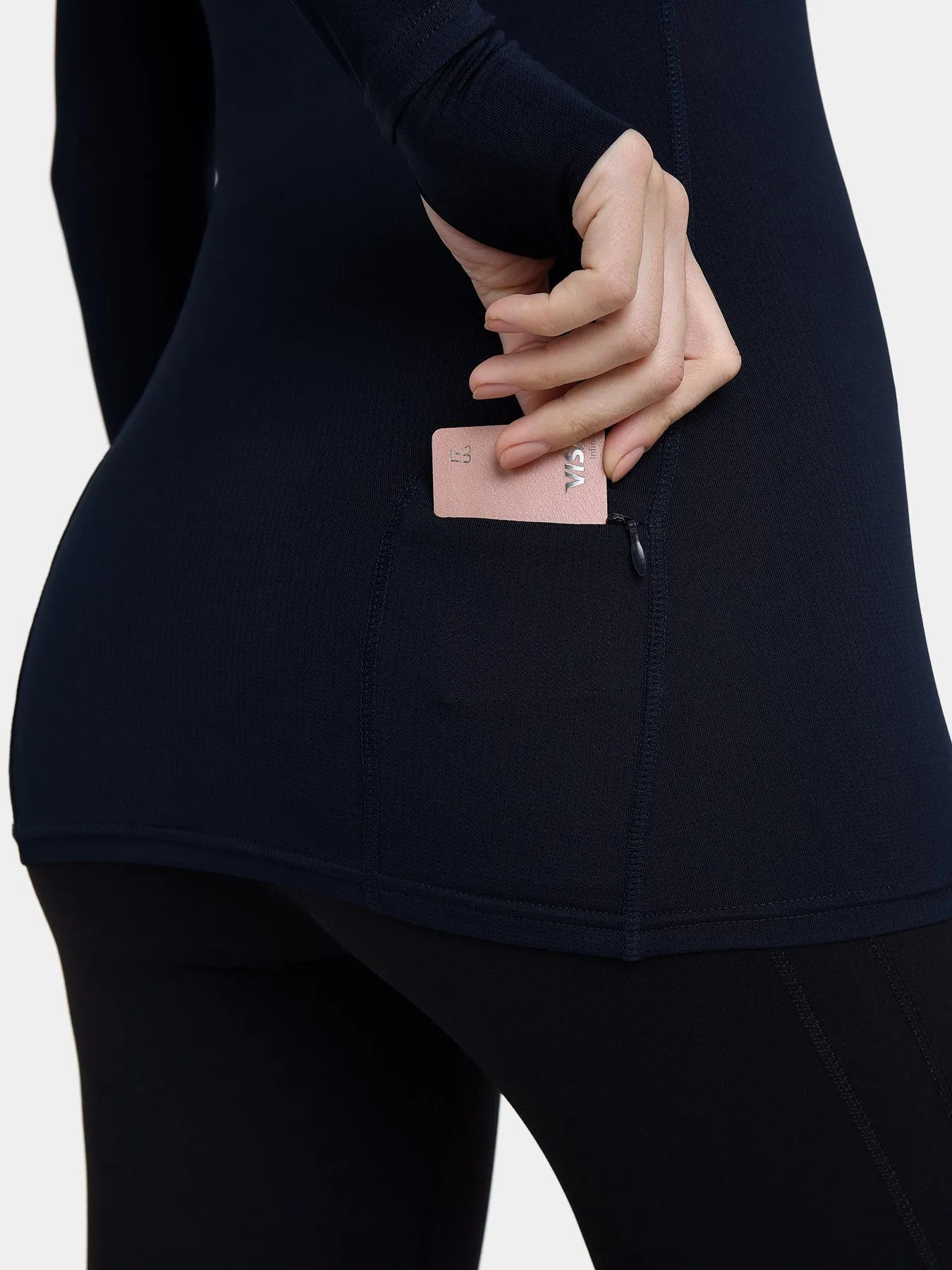 Stamina Long Sleeve Crew Neck Running Top For Women With Thumbholes & Back Zip Pocket