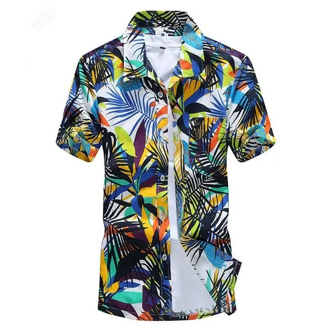 Summer Men's Beach Shirt Short Sleeve Floral Print Hawaiian Style Casual Beach Shirt Quick Dry Large size Men Holiday Shirt