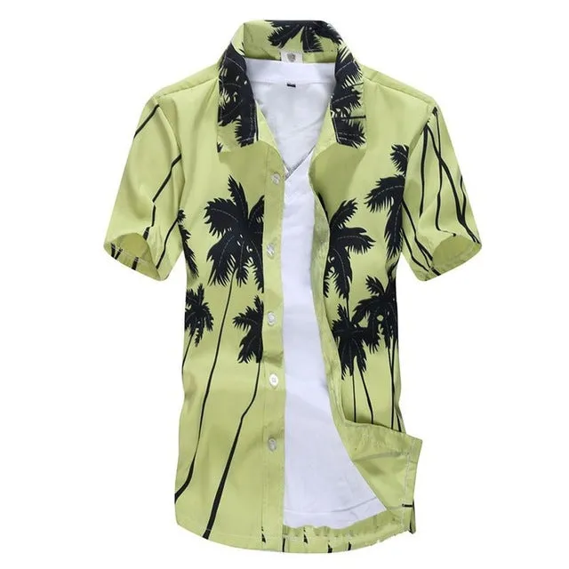 Summer Men's Beach Shirt Short Sleeve Floral Print Hawaiian Style Casual Beach Shirt Quick Dry Large size Men Holiday Shirt