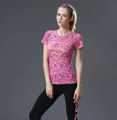 Supergirl 'Pink Onyx' Compression Short Sleeve Rash Guard