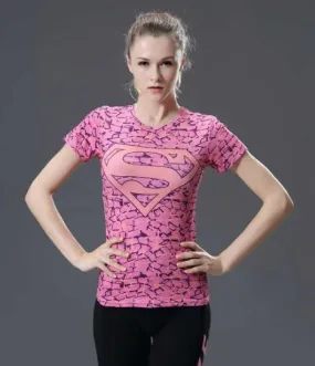 Supergirl 'Pink Onyx' Compression Short Sleeve Rash Guard