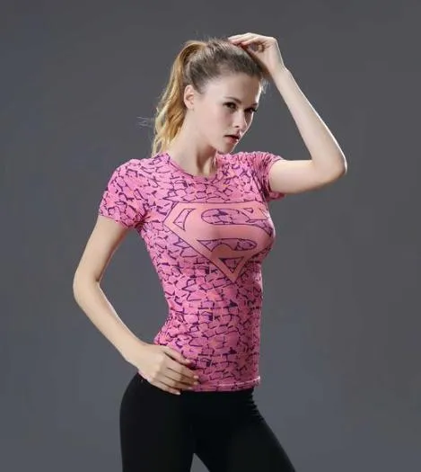 Supergirl 'Pink Onyx' Compression Short Sleeve Rash Guard