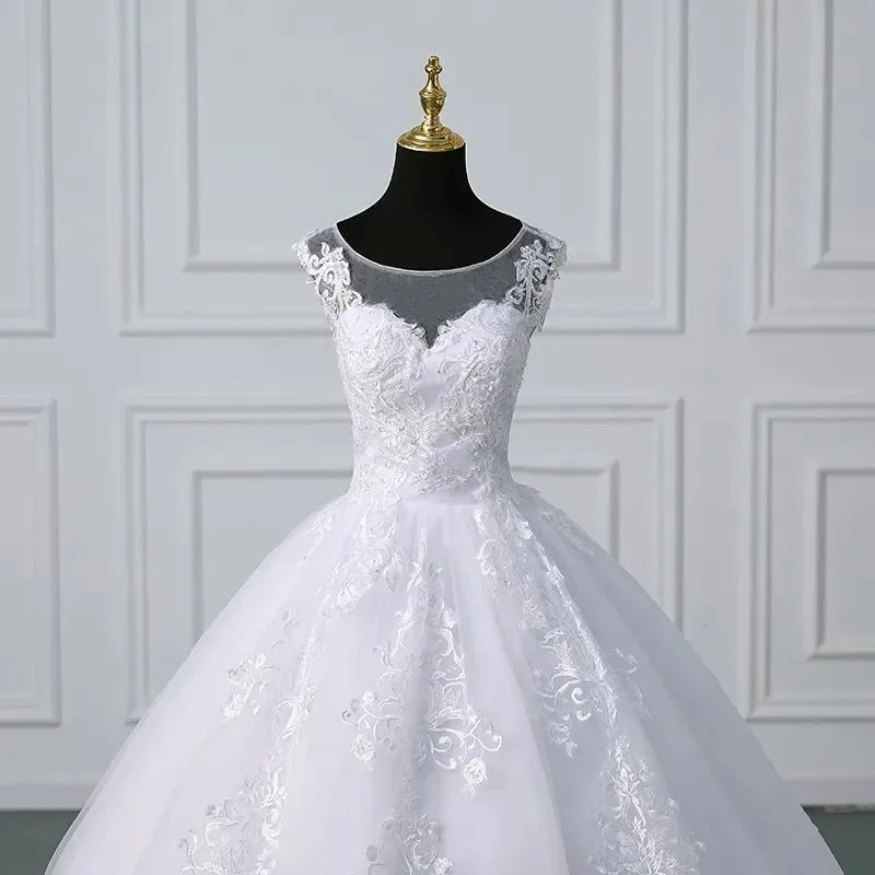 White Lace Sleeveless Quinceanera Formal Ball Gown