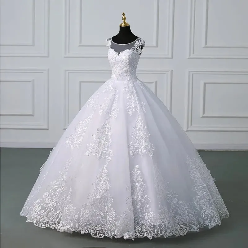 White Lace Sleeveless Quinceanera Formal Ball Gown