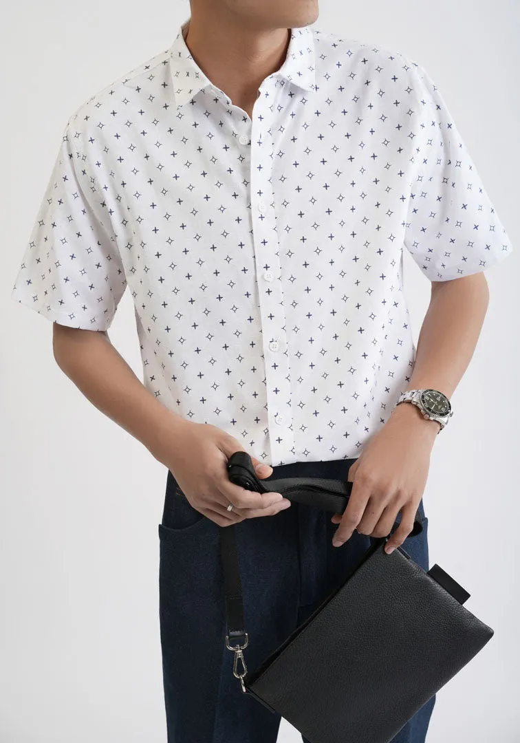 White Patterned Short Sleeve Shirt 4301