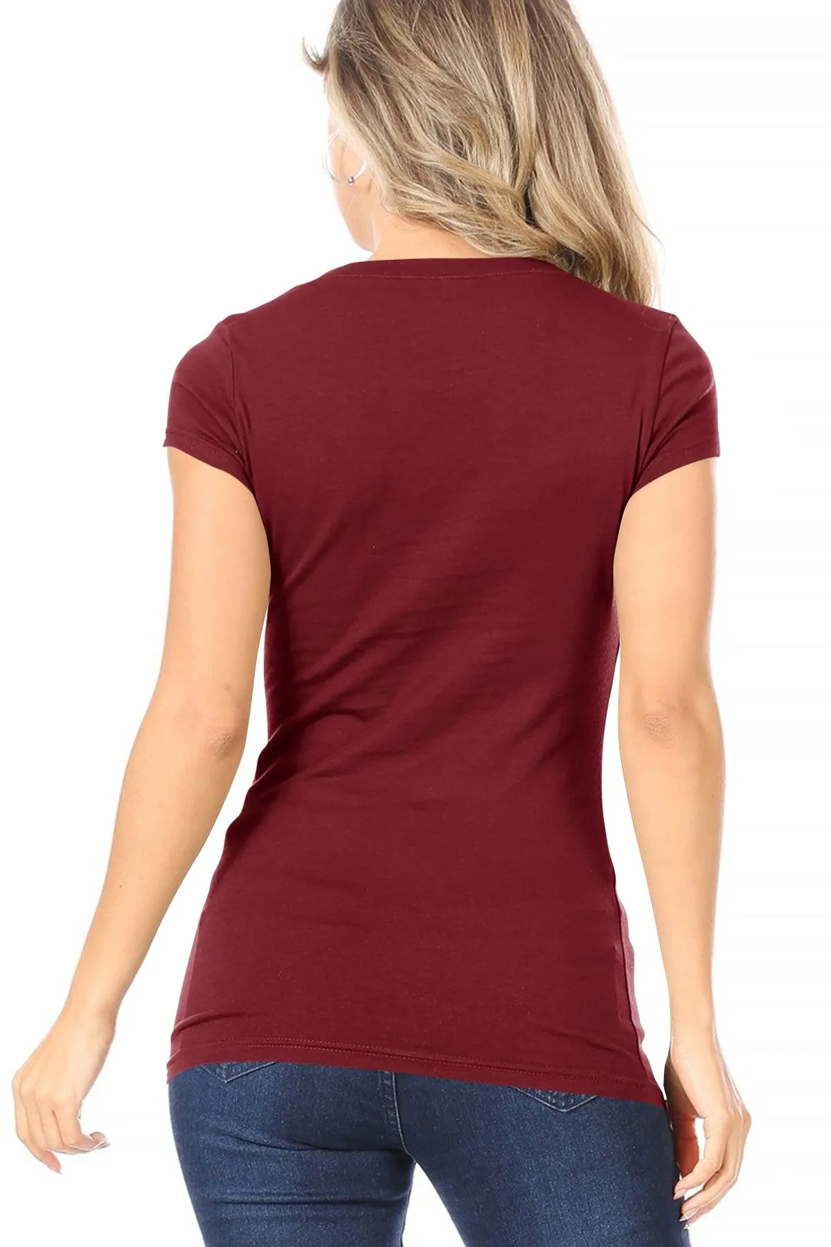 Women's Casual Solid V-Neck Short Sleeve Basic T-Shirt Top