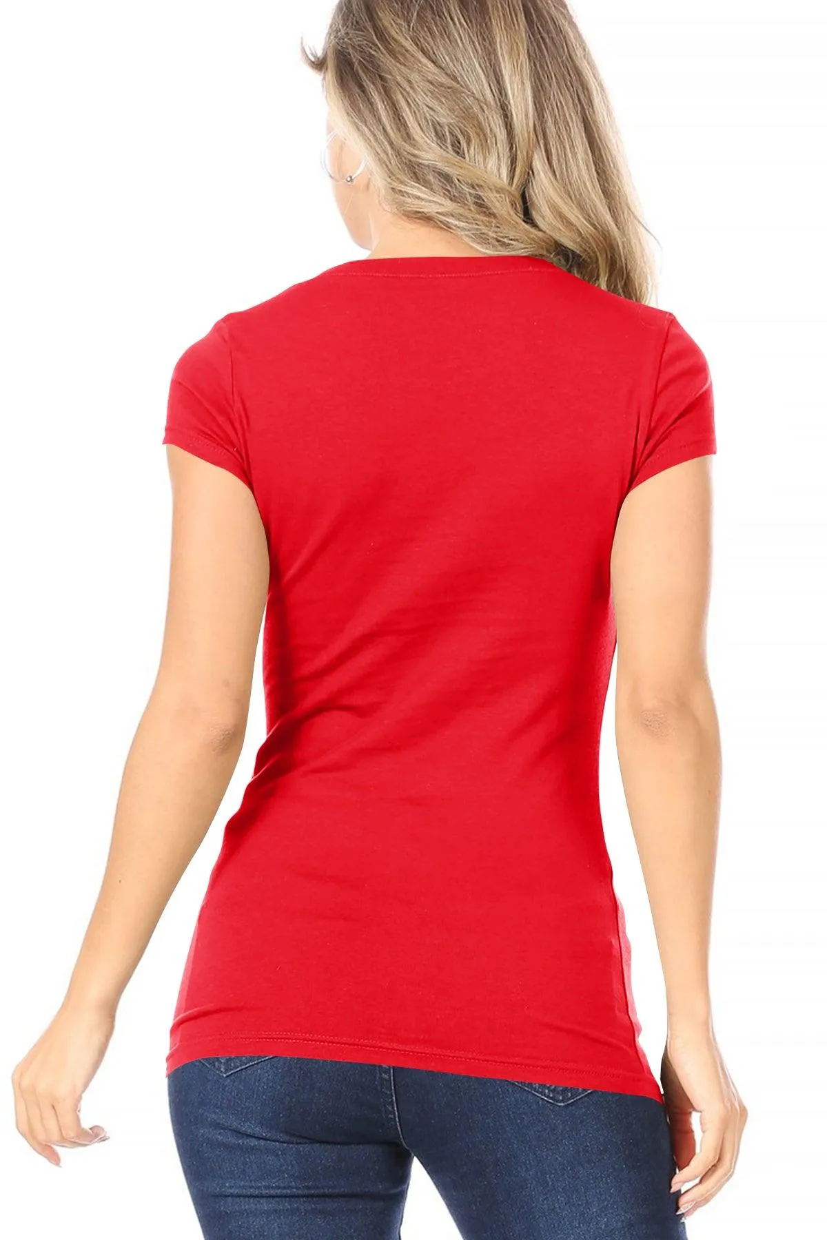 Women's Casual Solid V-Neck Short Sleeve Basic T-Shirt Top