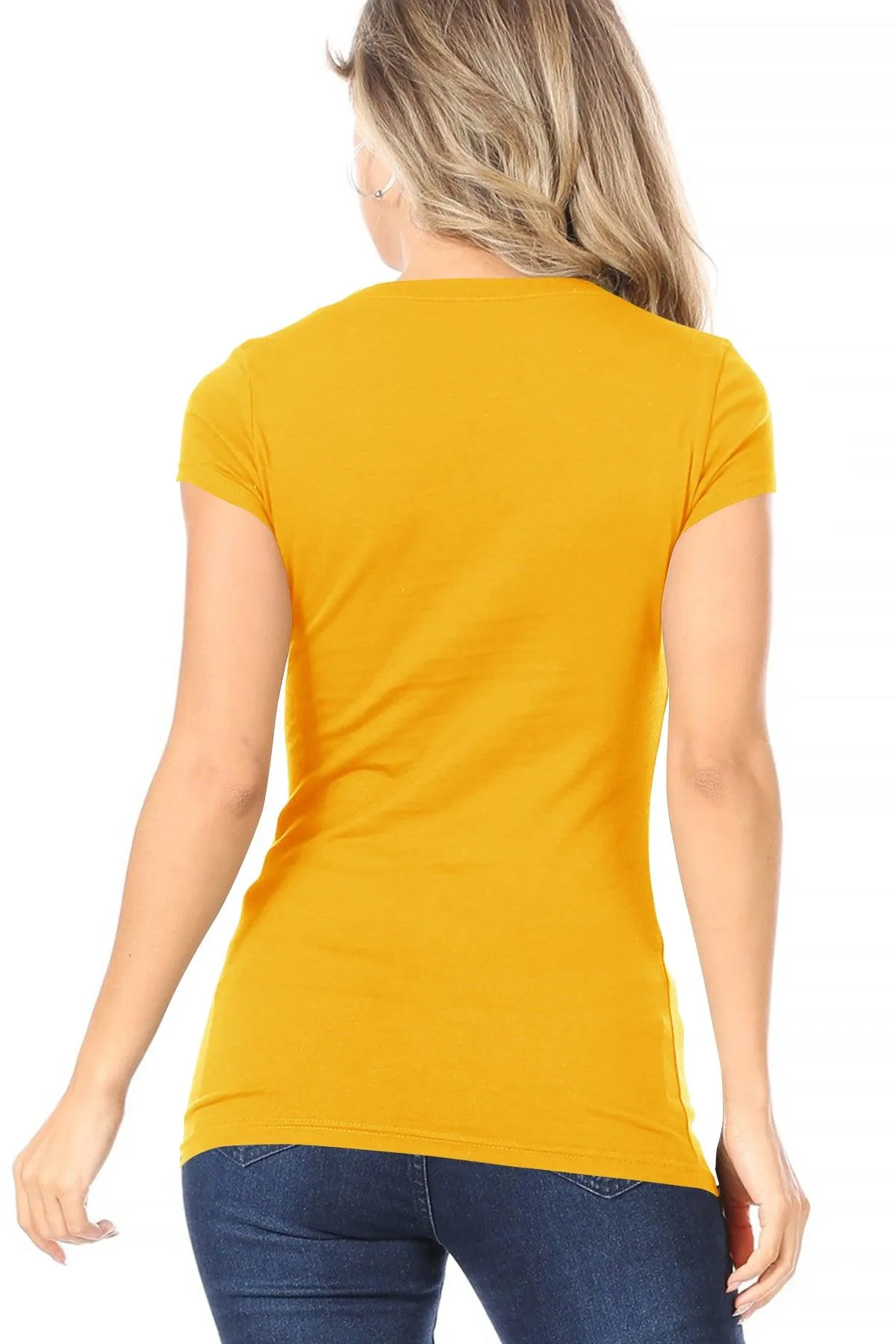 Women's Casual Solid V-Neck Short Sleeve Basic T-Shirt Top