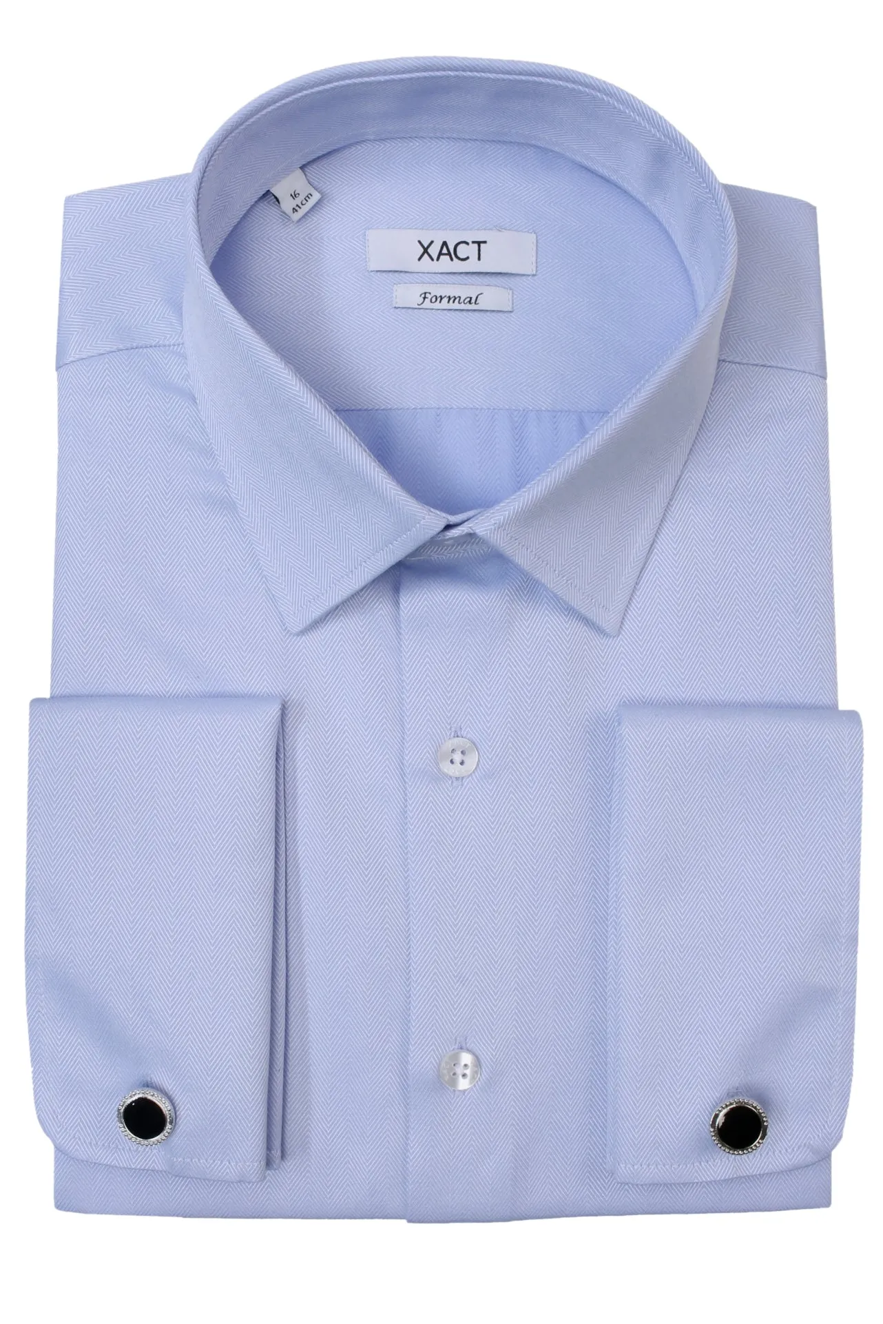 Xact Mens Herringbone Double Cuff Long Sleeved Formal/ Dress Shirt - Cufflinks Included