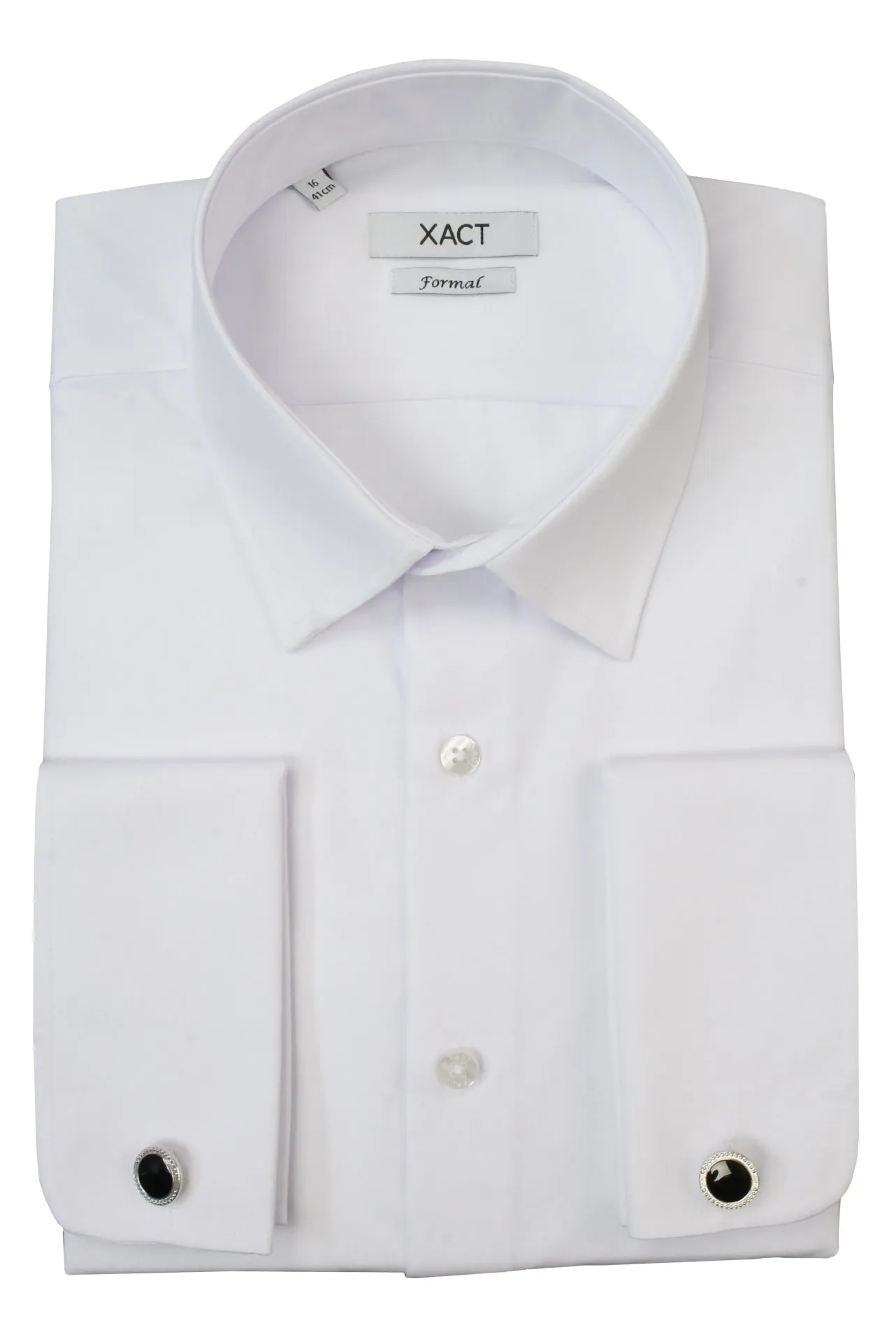 Xact Men's Plain Poplin Formal Shirt with Double/ French Cuff and Cuff Links