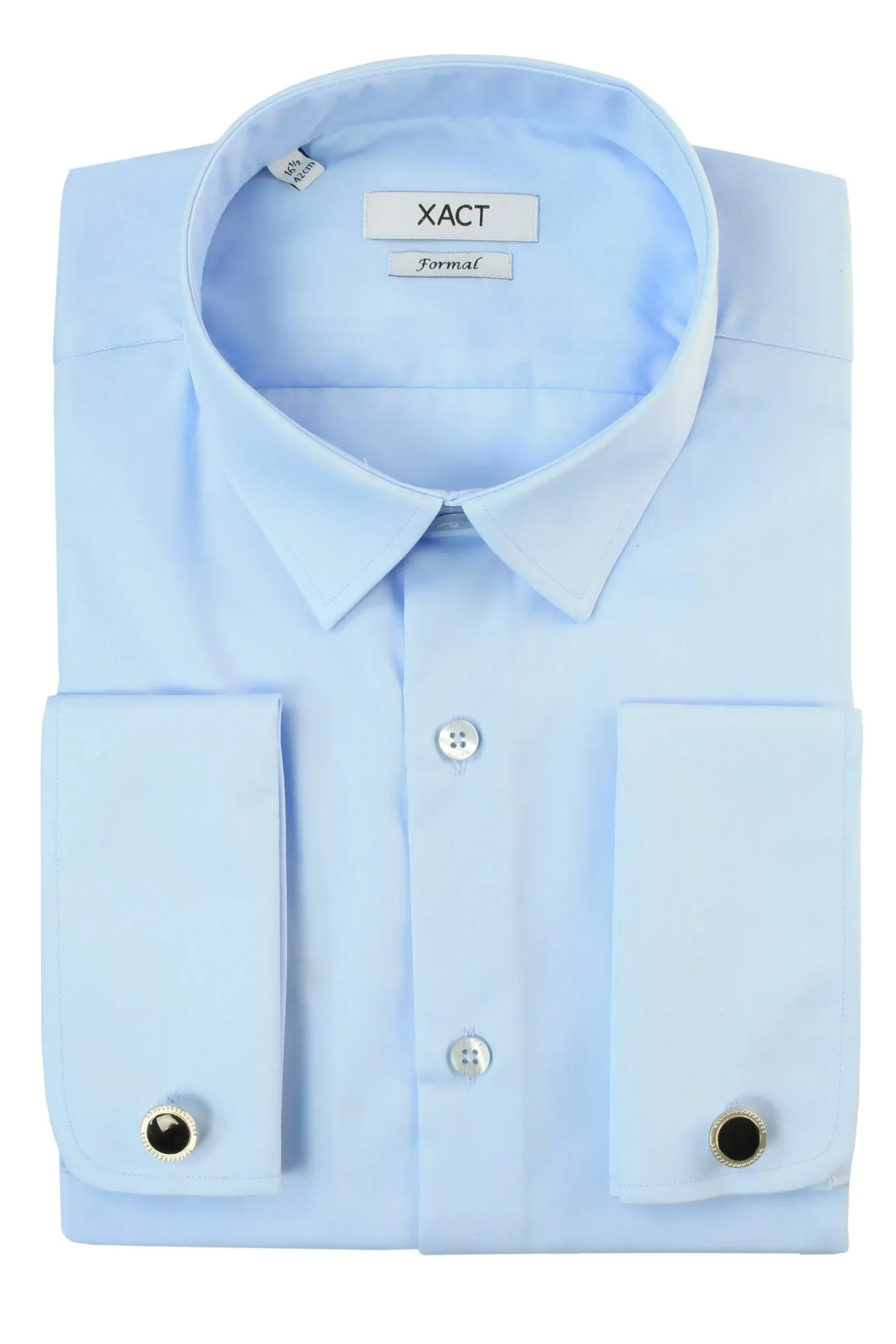 Xact Men's Plain Poplin Formal Shirt with Double/ French Cuff and Cuff Links